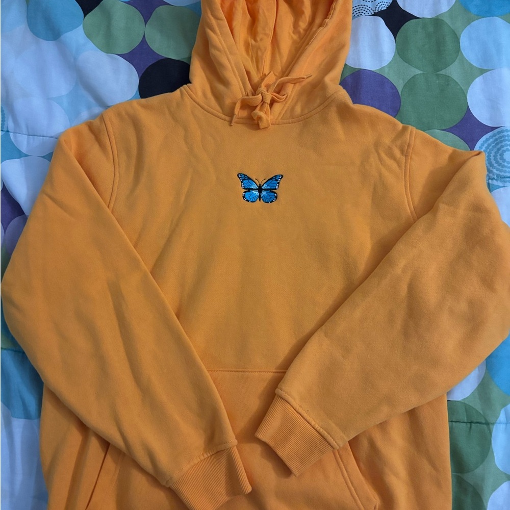 Yellow Hoddie With Embroidered Butterfly
